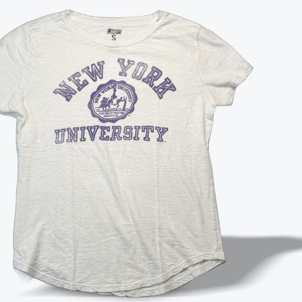 Tailgate New York University TShirt NYU Graphic Slub Knit Tee Cream Purple Small